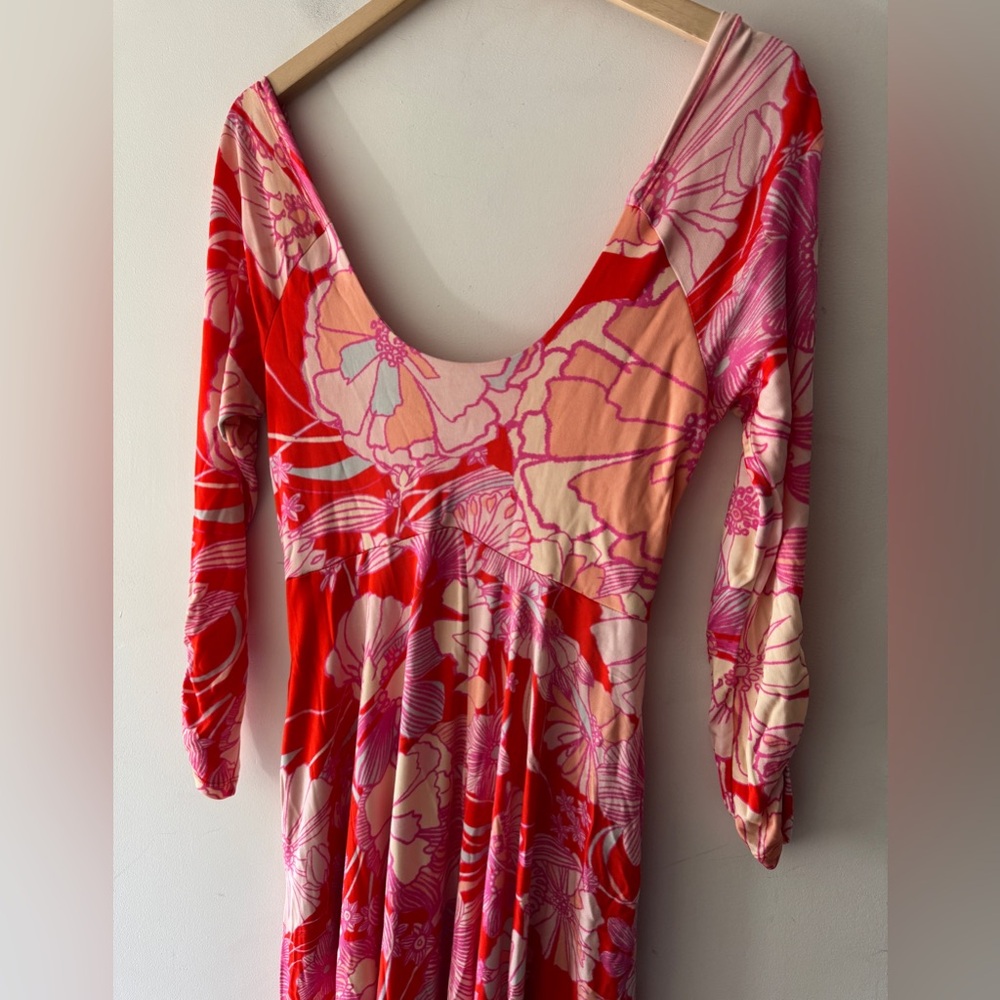 Floral Long Sleeve Maxi Dress in Coral Pink - Picture 4 of 7
